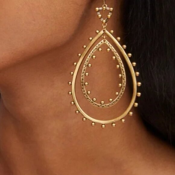 EUC Kendra Scott Rumor Gold Beaded Teardrop Earrings Gold - Picture 1 of 5